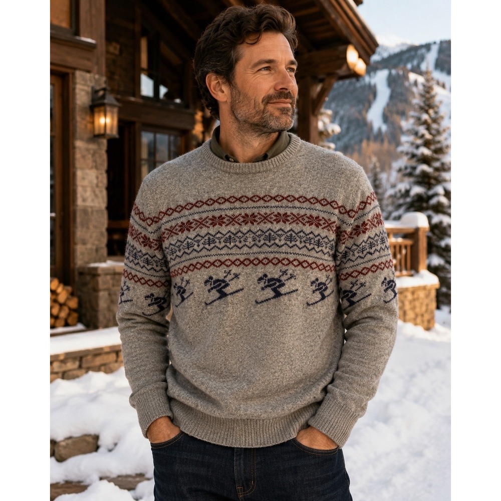 Redford Mens XXL Lambswool Fair Isle Skier Sweater Gray Nordic Apres Ski Winter